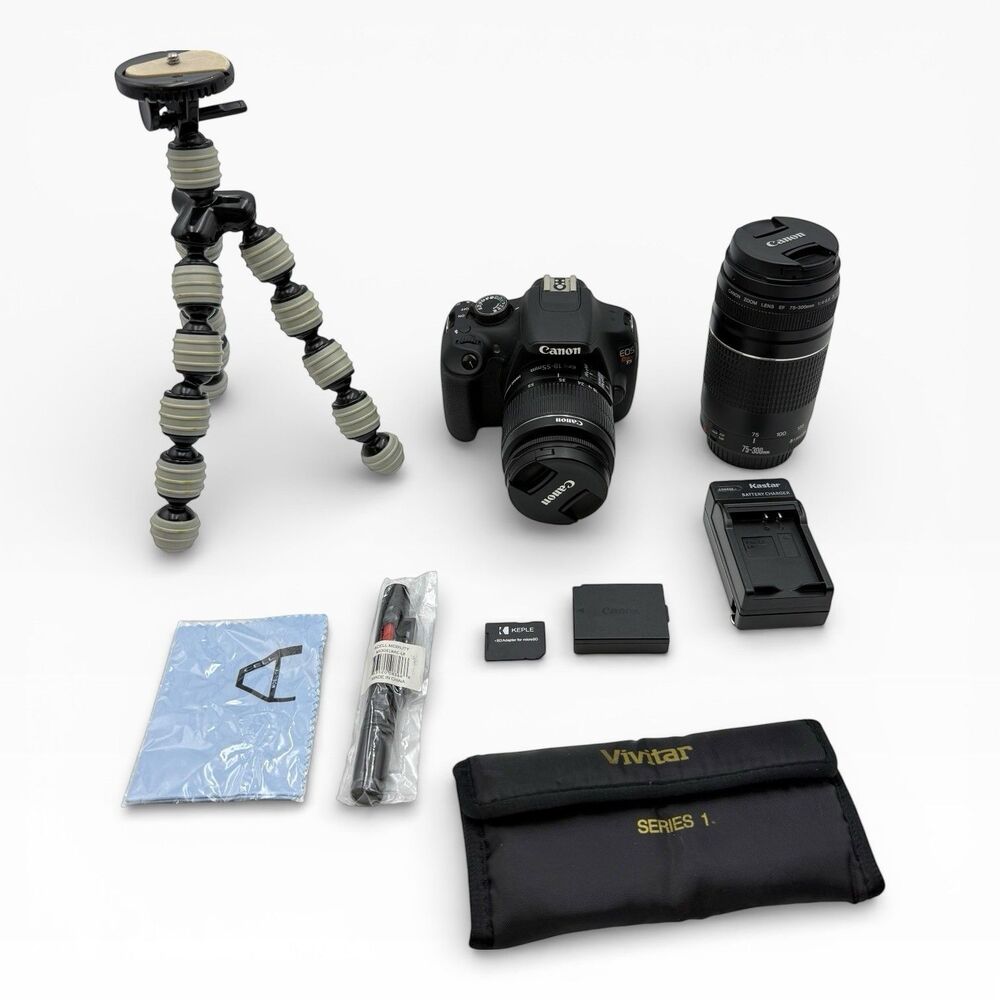 Canon EOS Rebel T5 18MP Digital SLR Camera EFS 18-55mm 75-300mm Lenses Extra